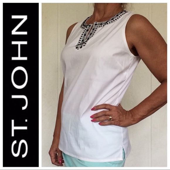 ST. JOHN SPLIT NECK EMBELLISHED SLEEVELESS TOP 8 - Picture 3 of 8